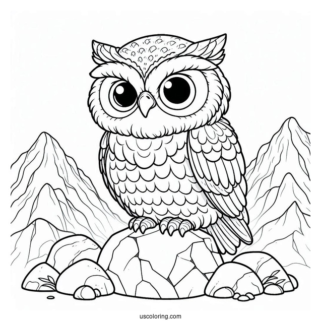 Coloring Sheet Of Owl Sitting On Rock