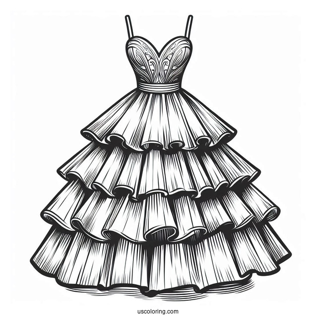 Formal Backless Dress Coloring Page With Tiered Skirt