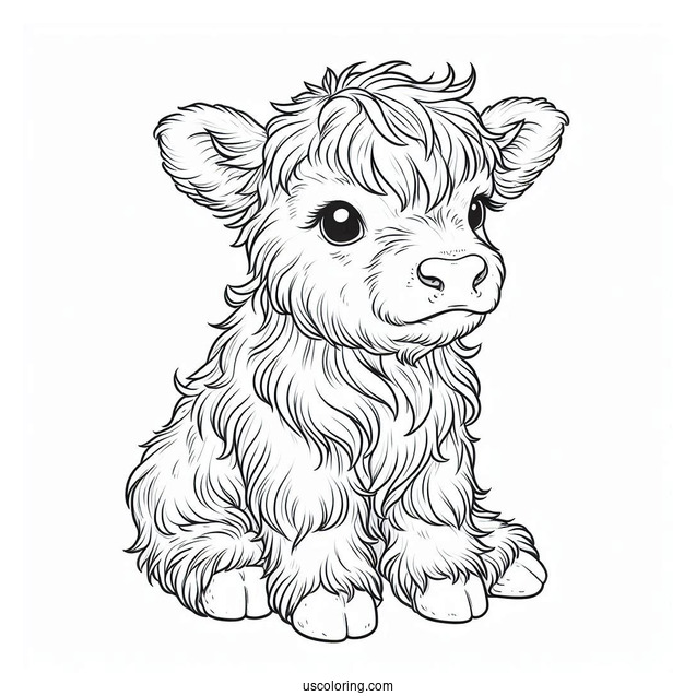 Baby Highland Cow Coloring Page For Kids