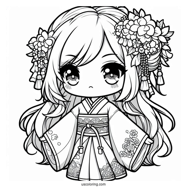 Beautiful Chibi Girl In A Kimono Coloring Page