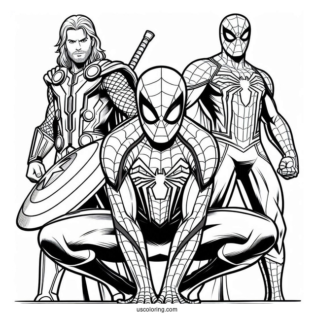 Spider-Man With Thor, Captain America, And Iron Man