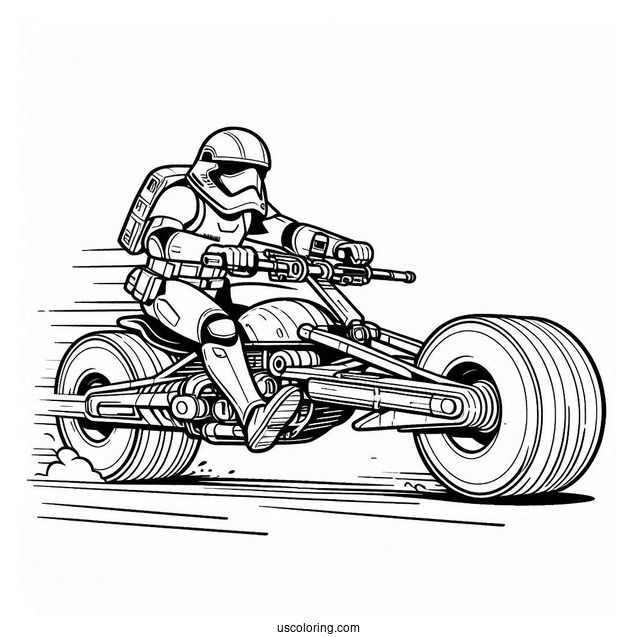 Stormtrooper Coloring Page Riding Speeder Bike For Kids