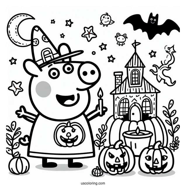 Halloween Themed Peppa Pig Coloring Page
