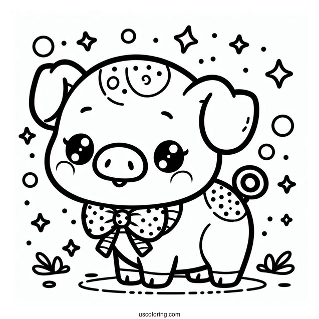 Cute Kawaii Pig Coloring Sheet