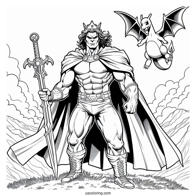 Powerful Hulk Coloring Page Standing Behind Charizard