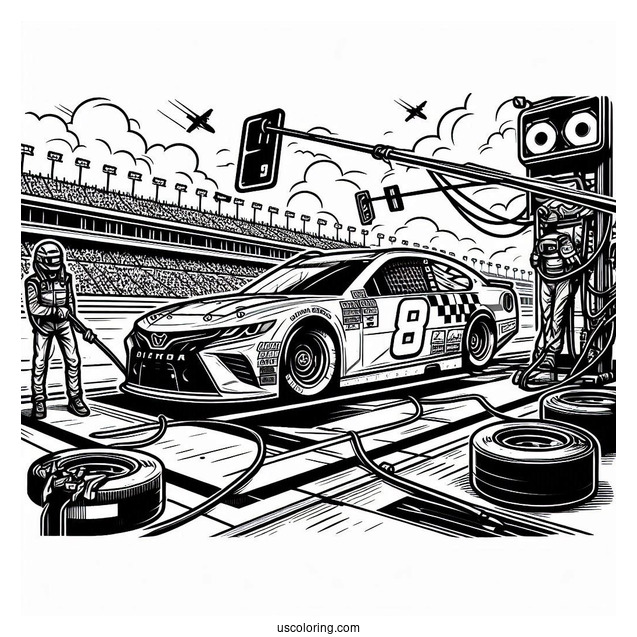 NASCAR Coloring Page Car In Pit Stop During Race