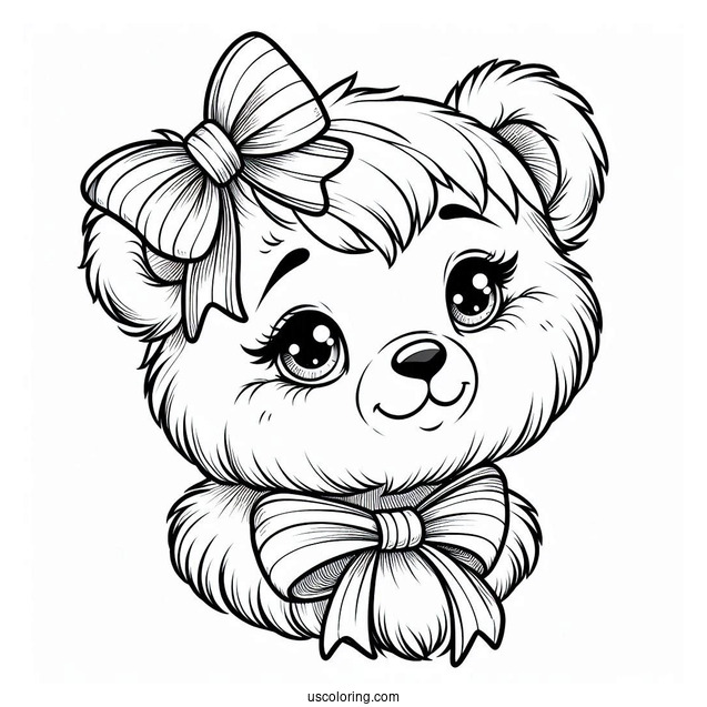 Female Bear Coloring Page Wearing Ribbon On Head