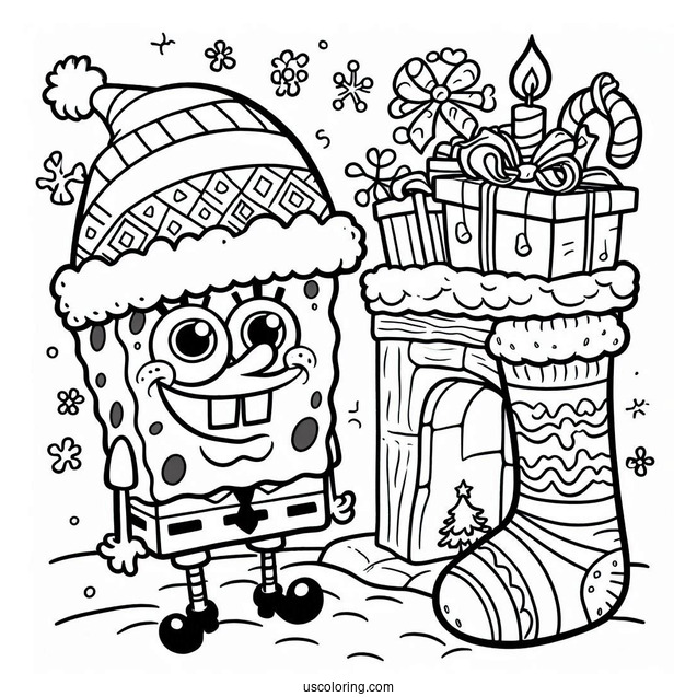 Christmas Themed SpongeBob Coloring Page