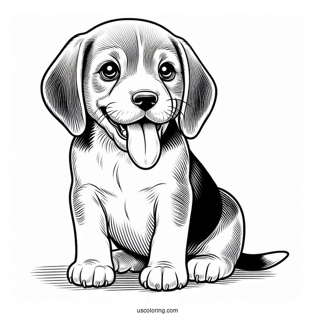 Beagle Puppy With Tongue Out Coloring In