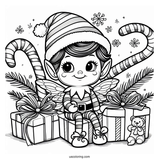 Elf On The Shelf With Candy Canes And Presents