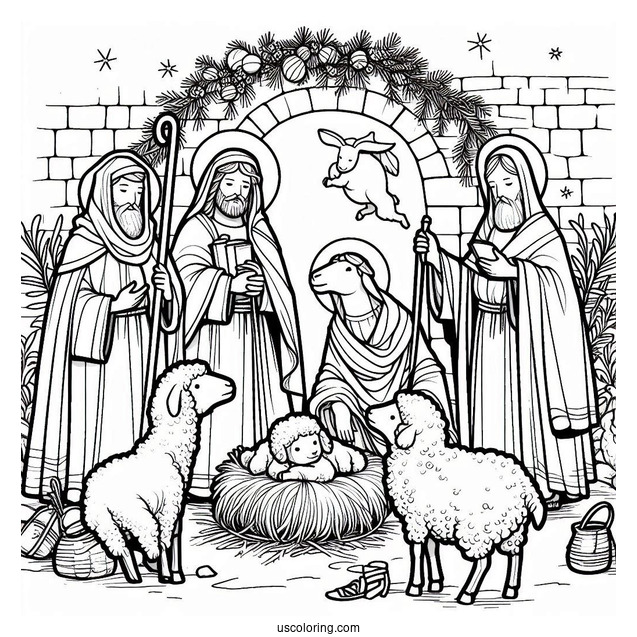 Nativity Coloring Page With Shepards And Kings