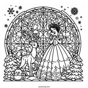 Snow White Coloring Pages With Deer Stained Glass