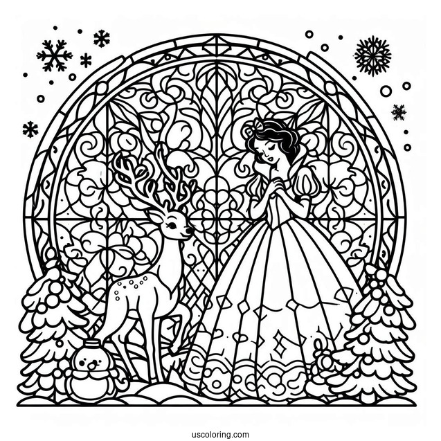 Snow White Coloring Pages With Deer Stained Glass