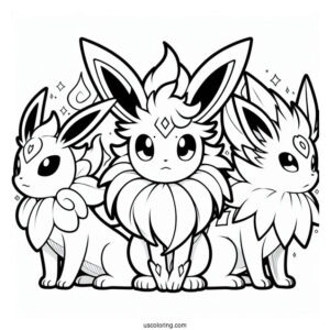 Sylveon Coloring Page Of Flareon, Jolteon, And Espion