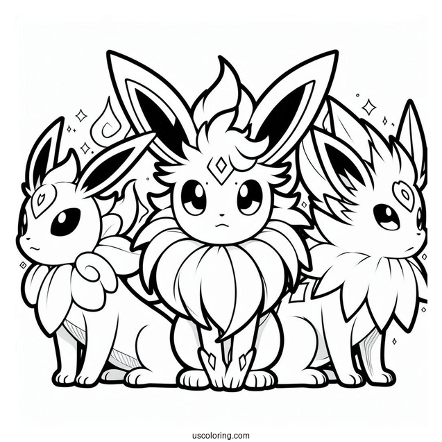 Sylveon Coloring Page Of Flareon, Jolteon, And Espion