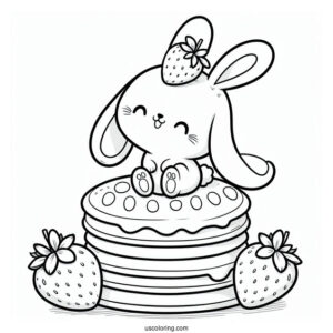 Adorable Bunny On Top Of Two Pancakes With Strawberries
