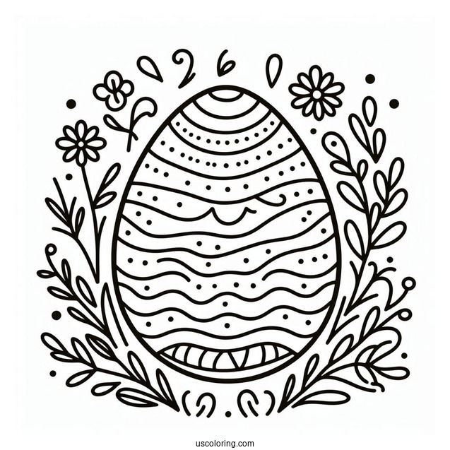 Easter Coloring Page Of Easter Egg Outline With Wavy Design