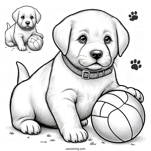 Realistic Labrador Puppy Playing With Ball Coloring In