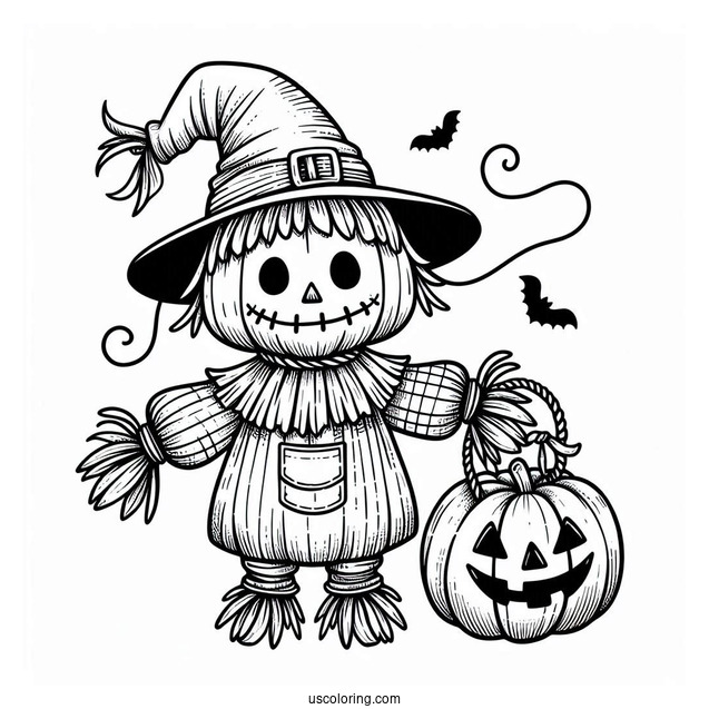 Scarecrow Coloring Page With Jack Lantern Head For Kids