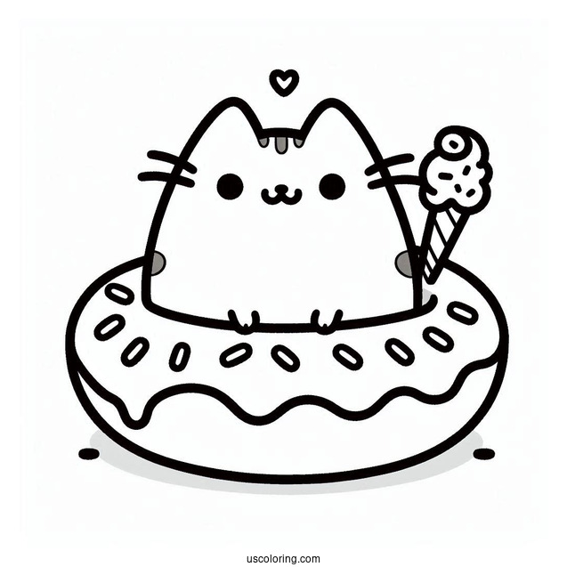 Easy Pusheen Cat Donut Coloring Picture