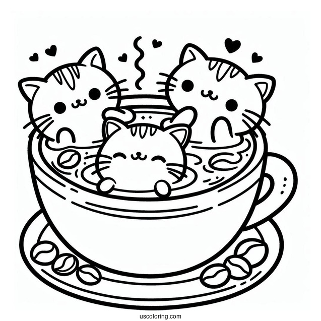 Coffee Coloring Pages Of Cute Kittens Swimming In Coffee Cup