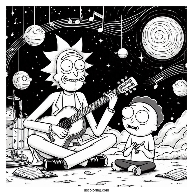 Rick And Morty Playing Music Coloring Page