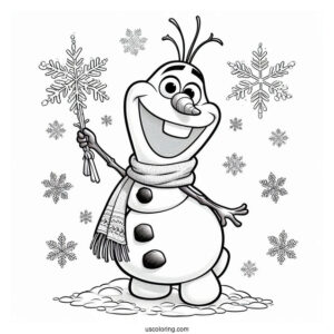 Olaf Waving With Snow Coloring Page