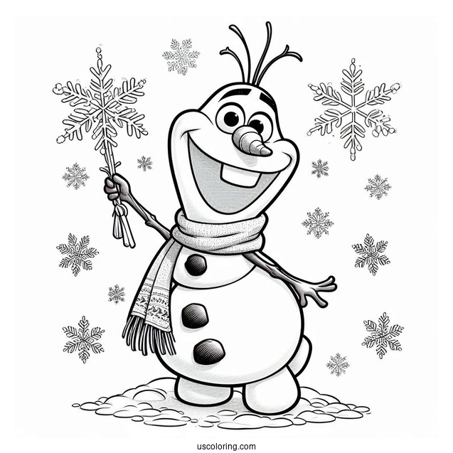 Olaf Waving With Snow Coloring Page