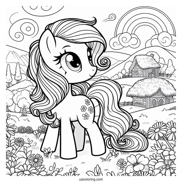 Rainbow Dash Standing On A Flower Field With Rarity Coloring Page