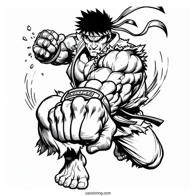 Street Fighter Coloring Page Of Ryu Punching Ken Masters For Kids