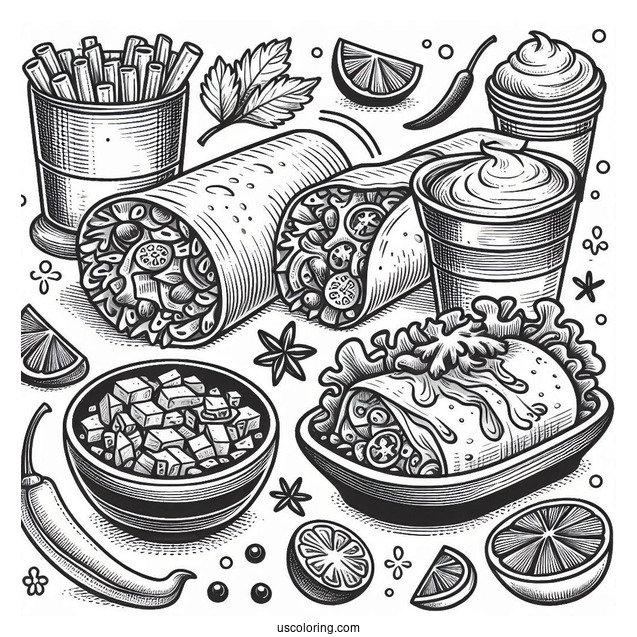 Mexican Burritos Coloring Page