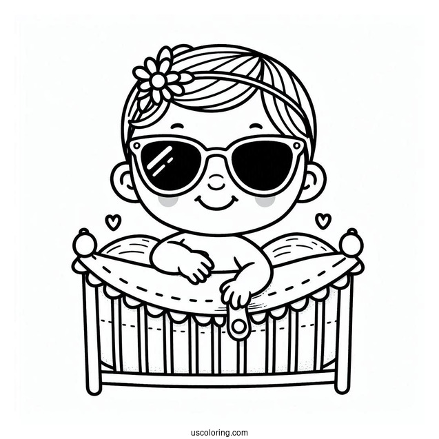 Easy Baby Coloring Page Wearing Sunglasses For Kids