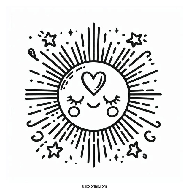 Adorable Summer Coloring Page Of Sun With Love Heart Sunrays For Preschoolers