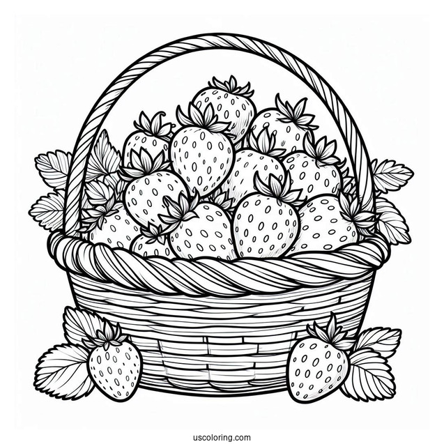 Adorable Strawberry Coloring Page In A Basket