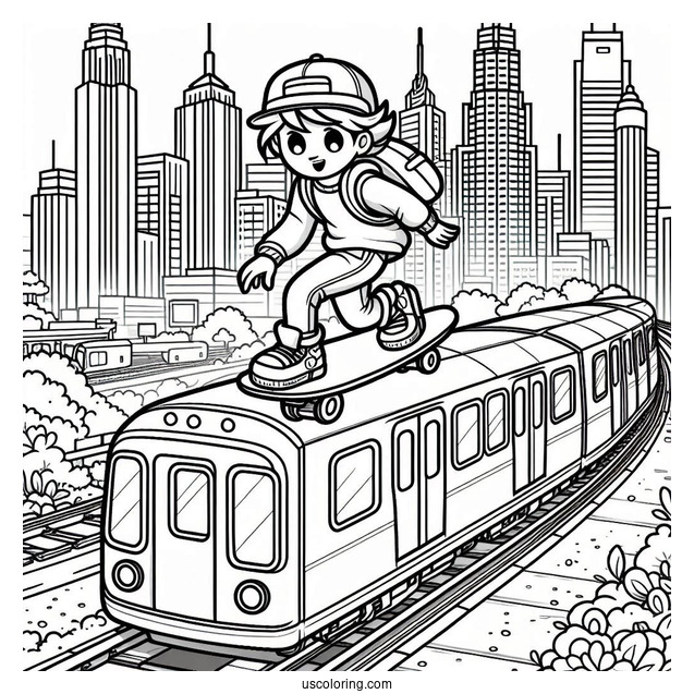 Subway Surfers Coloring Page Running On Top Of A Train