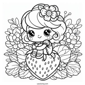 Strawberry Shortcake Coloring Page Sitting On Large Flower