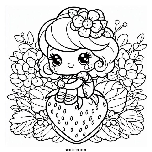 Strawberry Shortcake Coloring Page Sitting On Large Flower