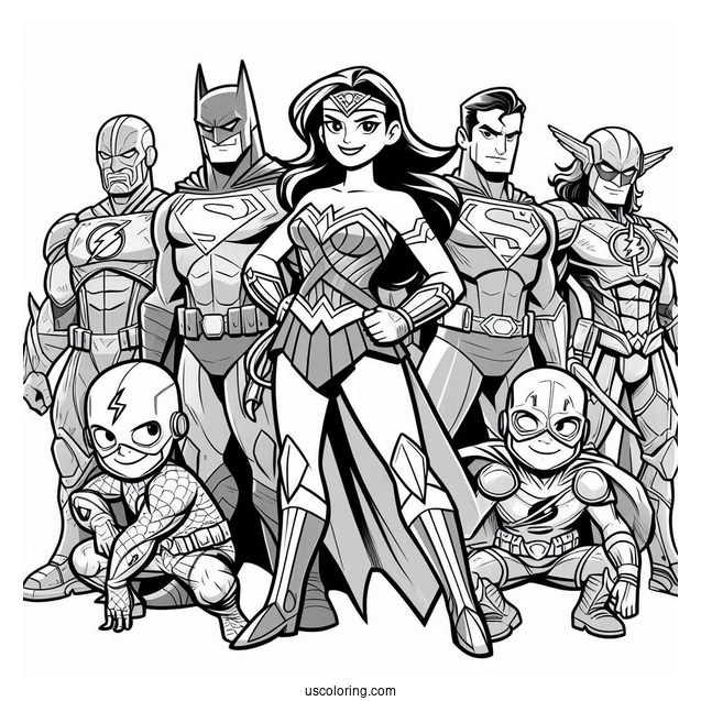 Cartoon Justice League Coloring Page With Major And Minor Characters