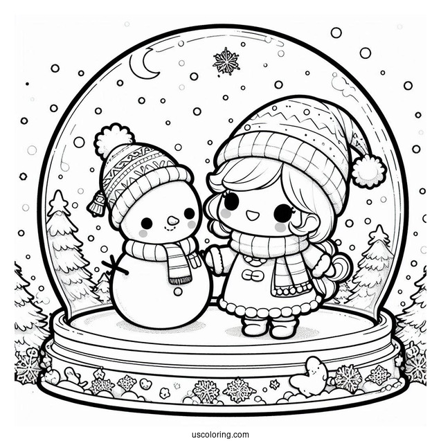 Santa And Snowman Snow Globe Coloring Page For Kids