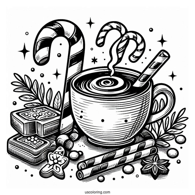 Hot Chocolate And Candy Canes To Color