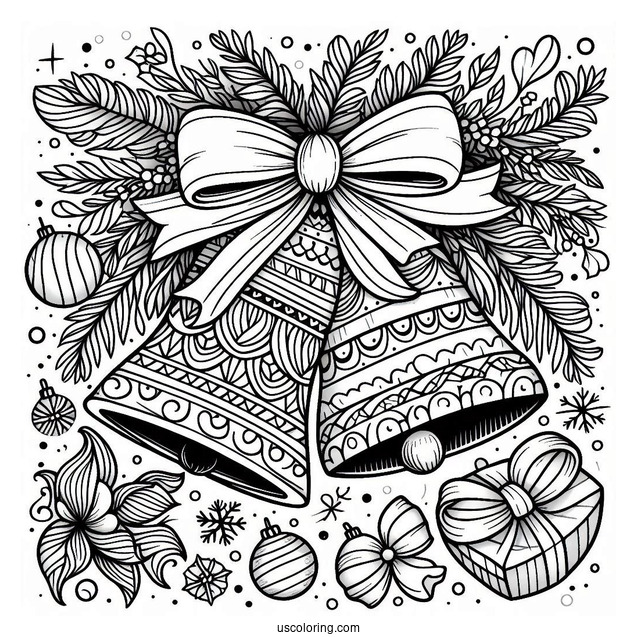 Christmas Coloring Pages For Adults Of Christmas Bells With Bow Zentangle Coloring Page For Adults