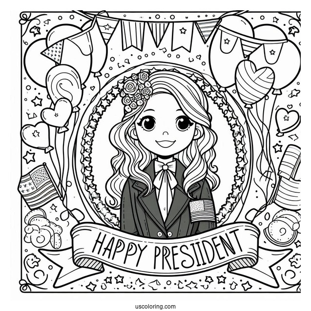 Easy Happy President s Day Banner With Stars And Balloons Coloring Sheet For Kids