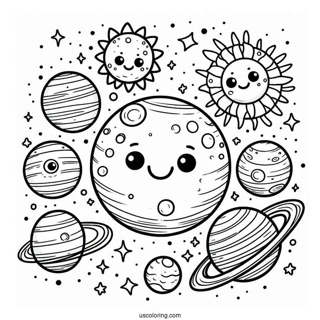 Smiling Planets Of Our Solar System Coloring Picture