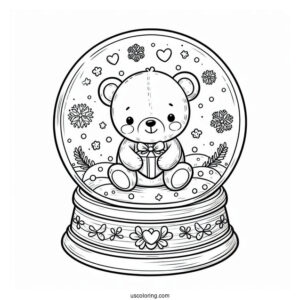 Simple Teddy Bear Snow Globe Coloring Page For Kids