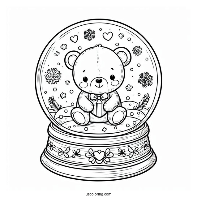 Simple Teddy Bear Snow Globe Coloring Page For Kids