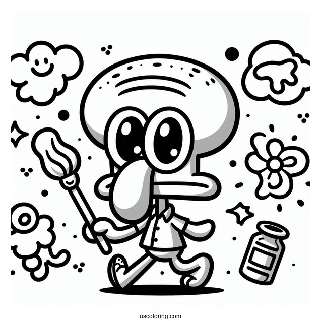 Chibi Squidward Coloring Page For Preschoolers