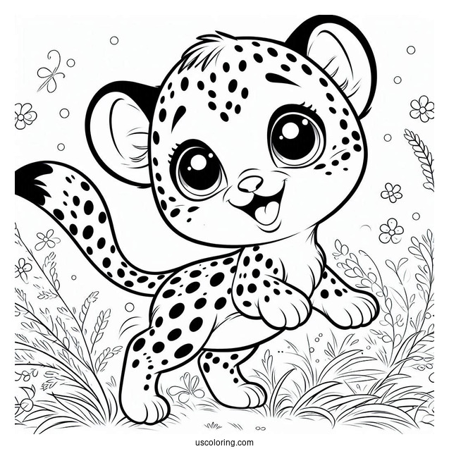 Happy Cheetah Coloring Page With Large Spots