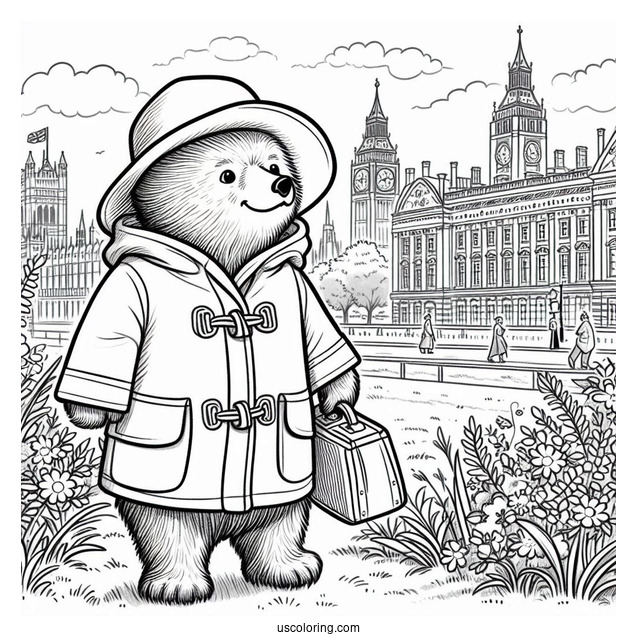 Paddington Coloring Page Bear Standing Outside Of Buckingham Palace