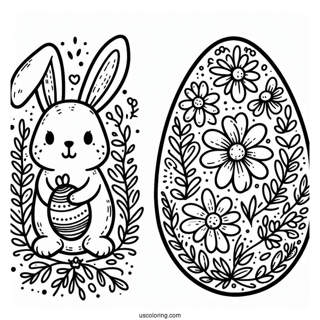 Easter Egg With Bunny And Flower Design