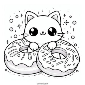 Cute Cat Donut Coloring Page For Preschoolers